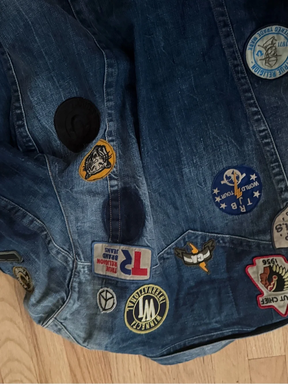 Men’s vintage True Religion Mens Blue Denim Patch Jacket